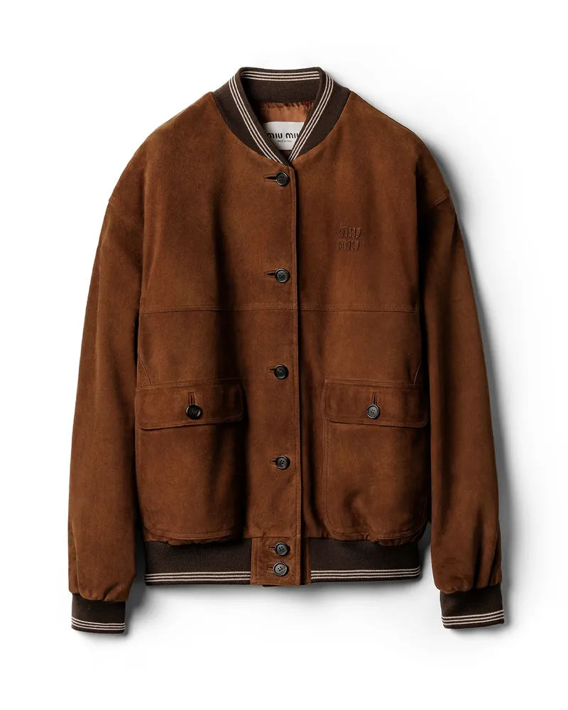 Miu Miu Blousonjacke Aus Wildleder, Damen, Brandy, Größe Brandy