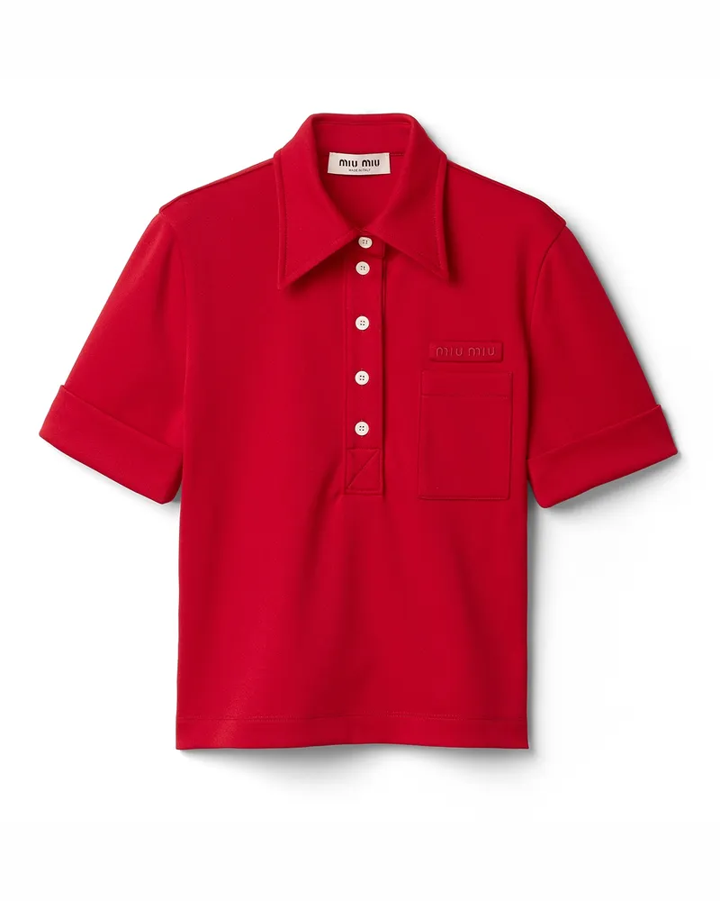 Miu Miu Technisches Poloshirt Aus Jersey, Damen, Rubinrot, Größe Rubinrot