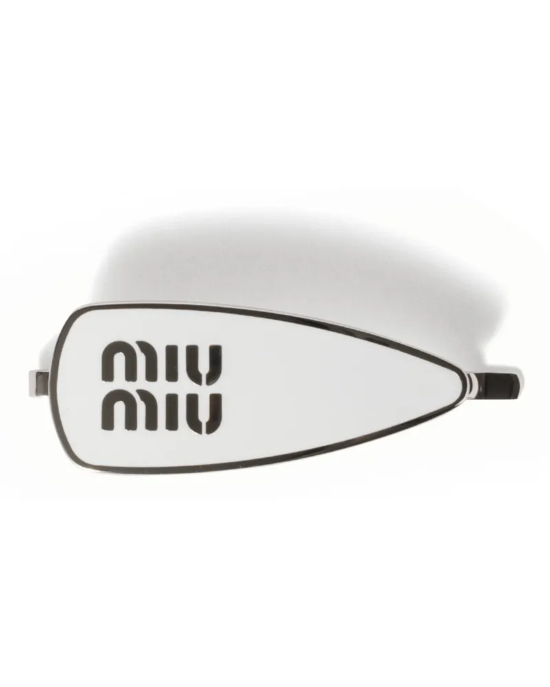 Miu Miu Haarspange Aus Emailliertem Metall, Damen, Weiss Weiss