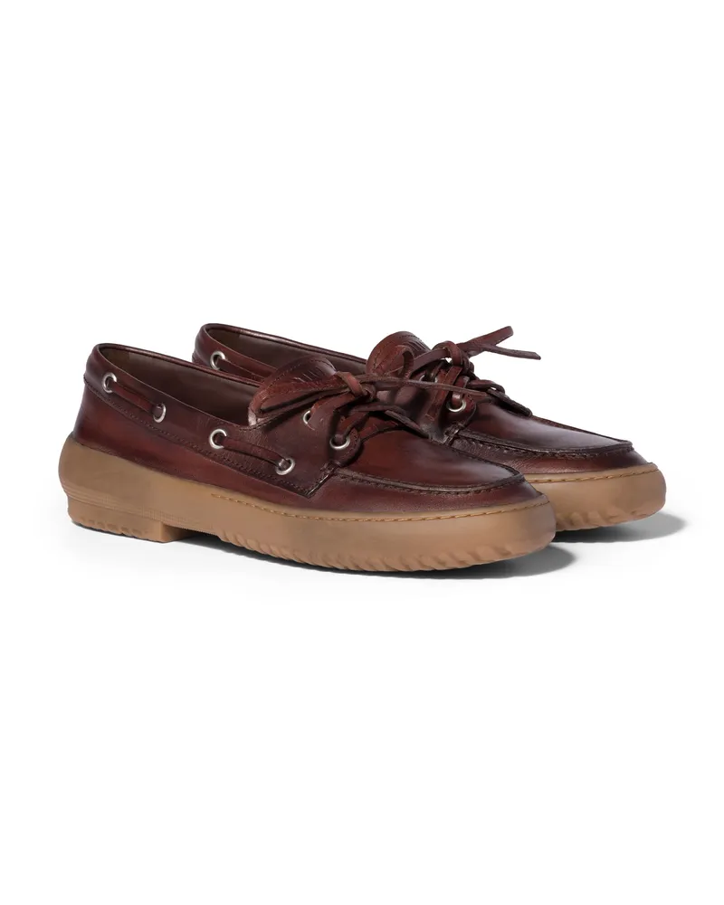 Miu Miu Deck Schuhe Aus Leder, Damen, Kaffeebraun, Größe Kaffeebraun