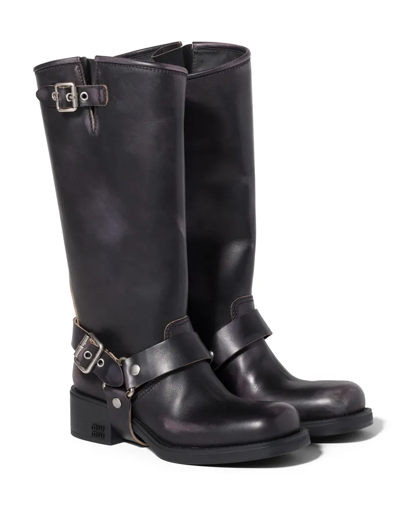 Miu Miu Stiefel Aus Leder, Damen, Schwarz, Größe Schwarz
