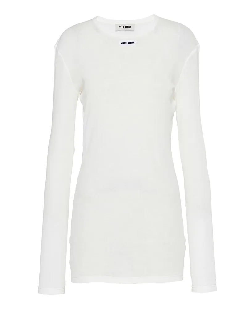 Miu Miu Strickkleid Aus Geripptem Jersey, Damen, Weiss, Größe Weiss