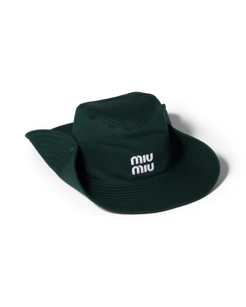 Miu Miu Hut Aus Drill, Damen, Tanne/weiß, Größe Tanne