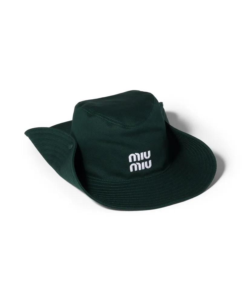 Miu Miu Hut Aus Drill, Damen, Tanne/weiß, Größe Tanne