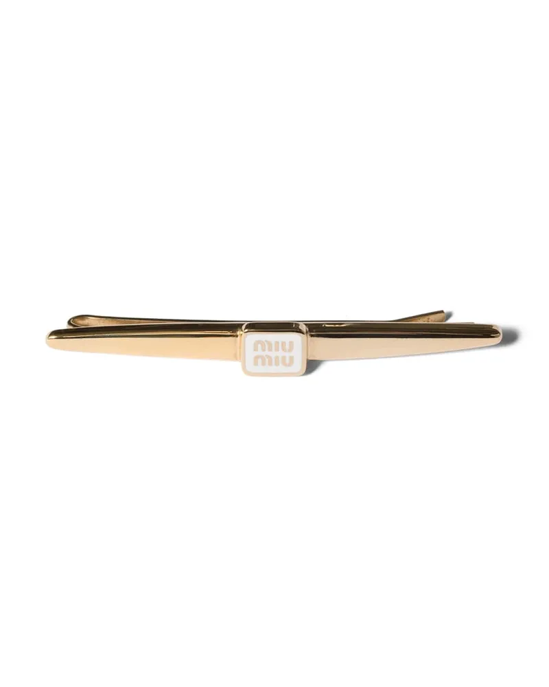 Miu Miu Haarspange Aus Emailliertem Metall, Damen, Gold/weiß Gold