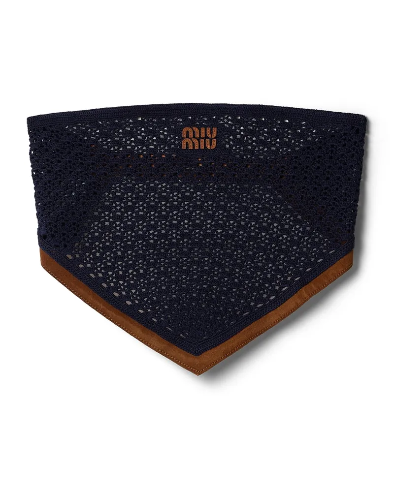 Miu Miu Bandana-top Aus Baumwolle Und Veloursleder, Damen, Blau, Größe Blau