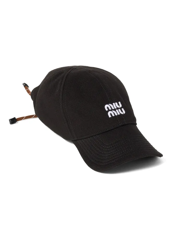 Miu Miu Baseballkappe Aus Denim, Damen, Schwarz/tabak, Größe Schwarz