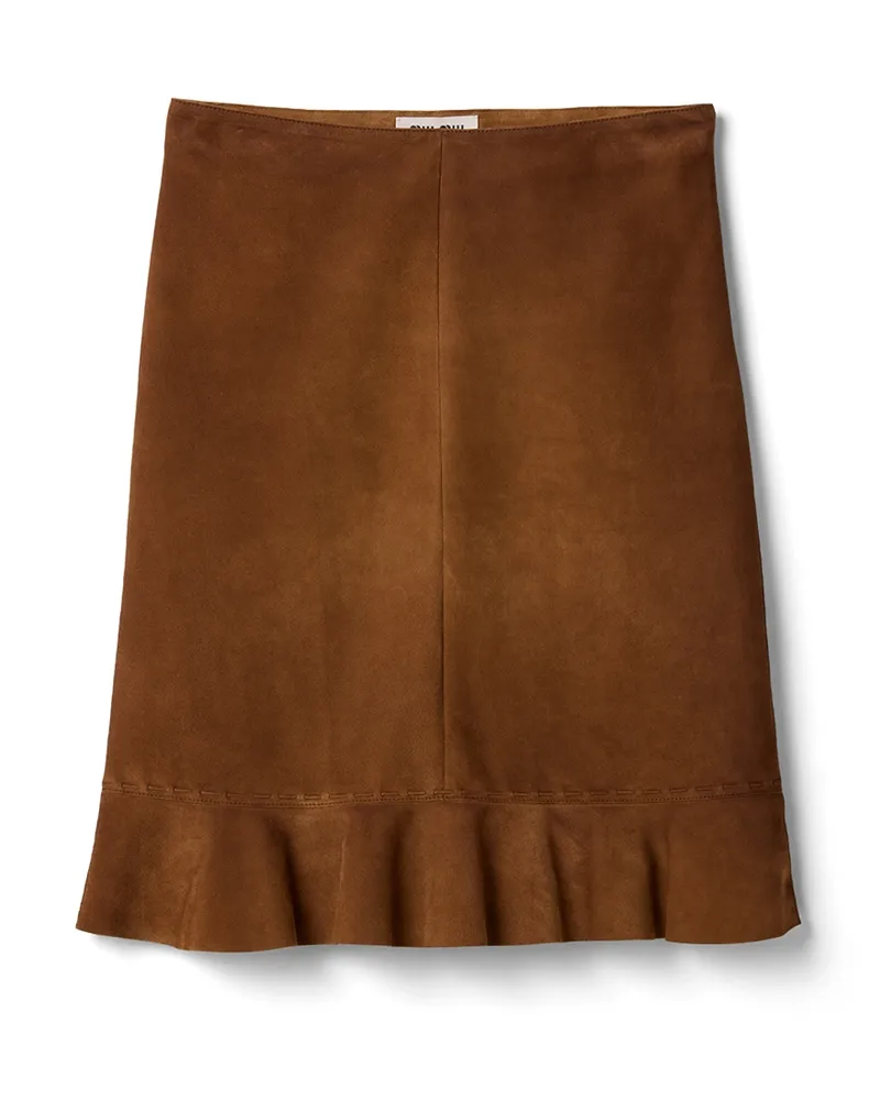 Miu Miu Rock Aus Gewachstem Wildleder, Damen, Cognac, Größe Cognac