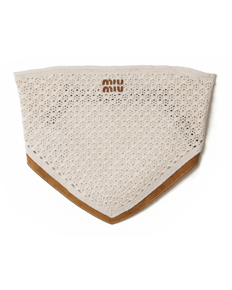 Miu Miu Bandana-top Aus Baumwolle Und Wildleder, Damen, Natur, Größe Natur