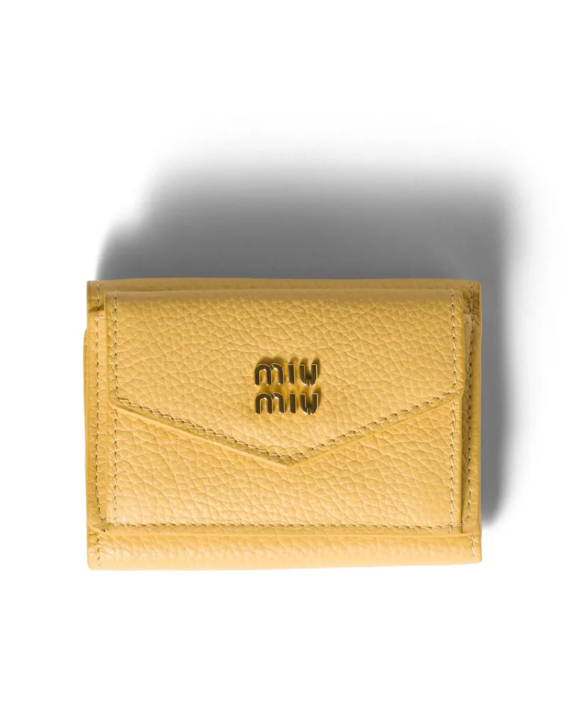 Miu Miu Kleine Geldbörse Aus Leder, Damen, Gelb Gelb