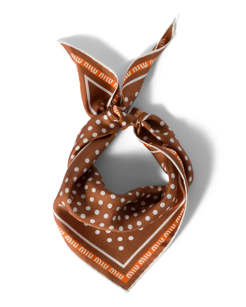 Miu Miu Bedruckter Schal Aus Seidentwill, Damen, Cognac/orange Cognac