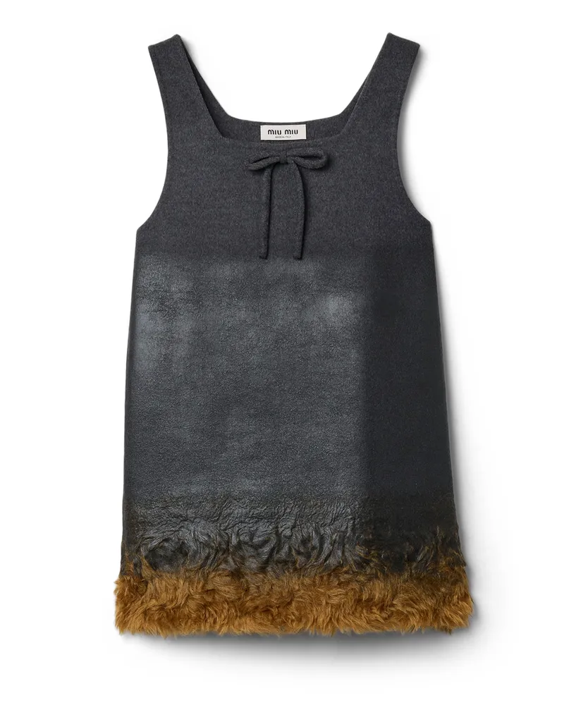 Miu Miu Kleid Aus Doppelter Wolle Und Lammfell, Damen, Anthrazit/kork, Größe Anthrazit