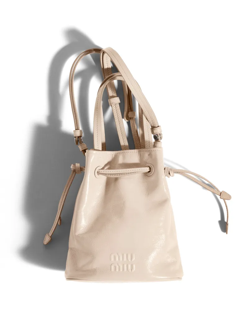 Miu Miu Pouch Aus Glänzendem Leder, Damen, Travertingrau Travertingrau