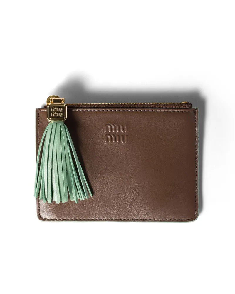 Miu Miu Kartenetui Aus Leder, Damen, Gebrannt/aquamarin Gebrannt