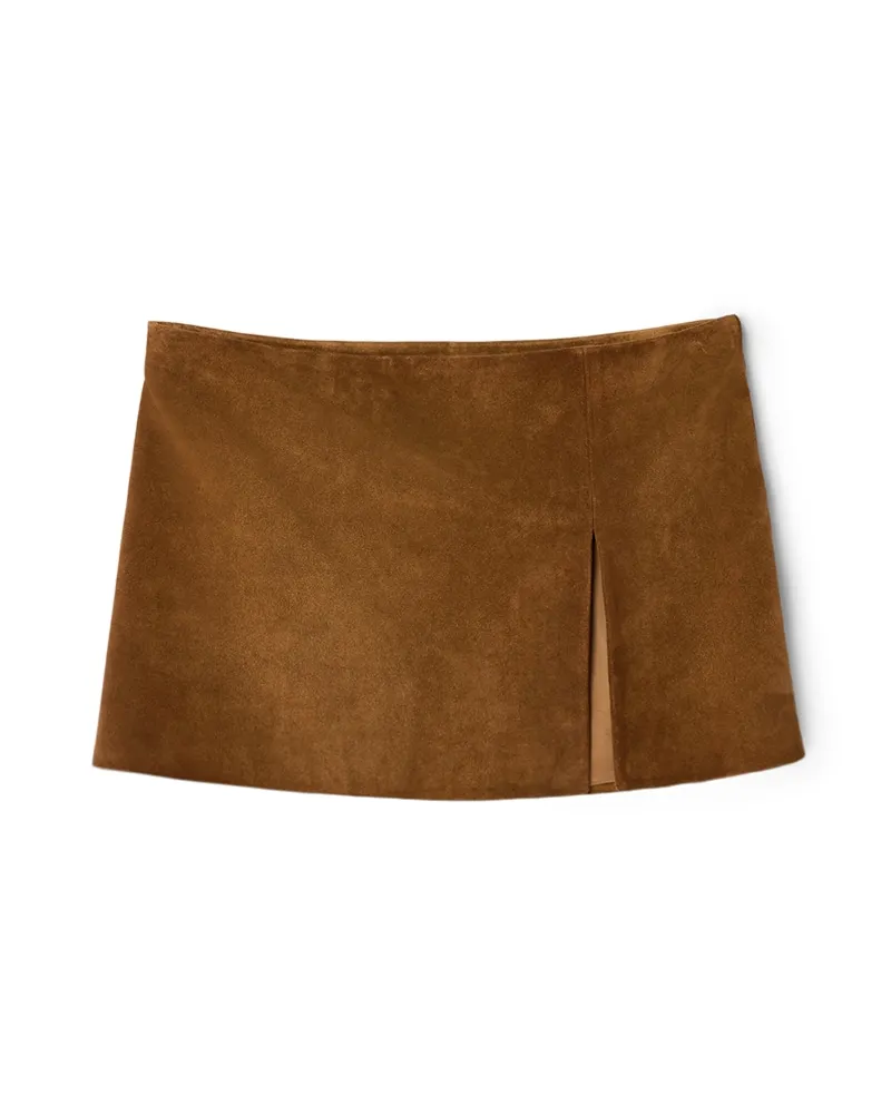 Miu Miu Minirock Aus Gewachstem Wildleder, Damen, Tabak, Größe Tabak