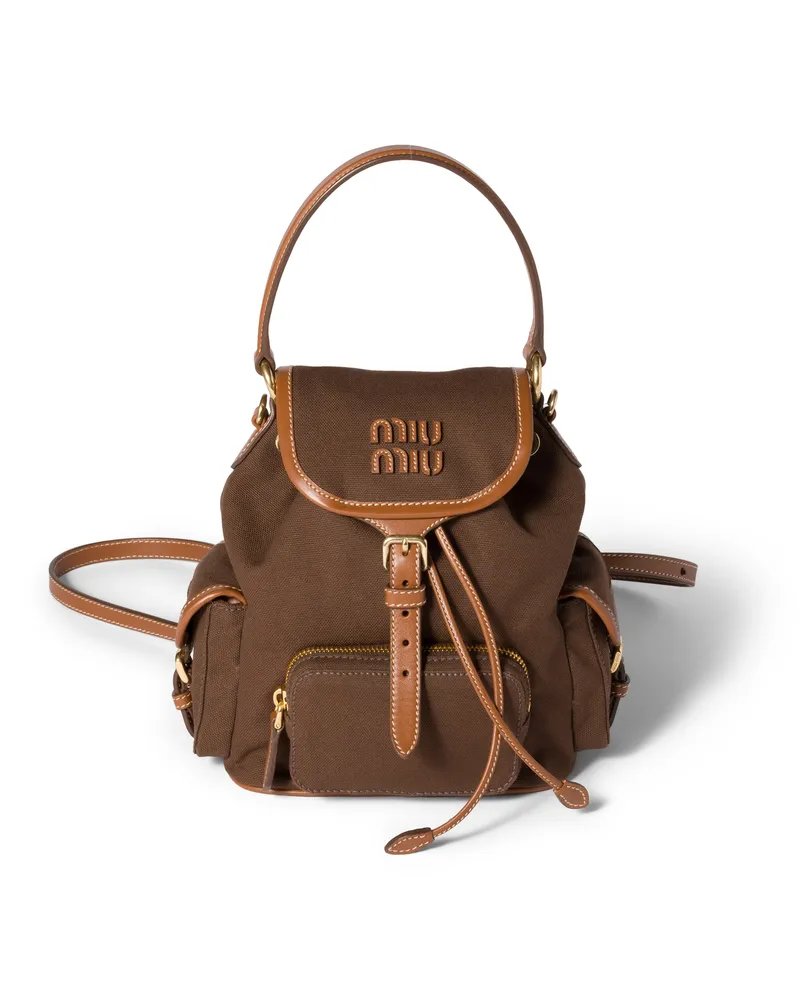 Miu Miu Rucksack Aus Canvas Und Leder, Damen, Kakao Braun/brandy Kakao