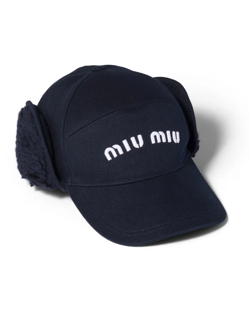 Miu Miu Kappe Aus Drillich Und Fleece, Damen, Blau, Größe Blau