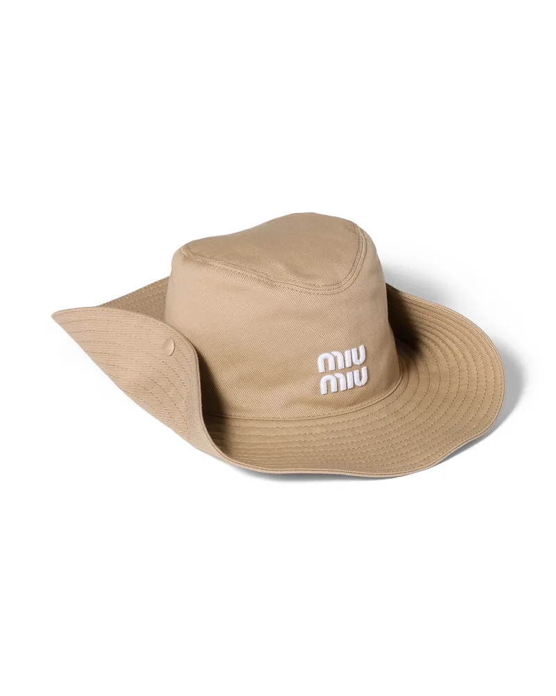 Miu Miu Hut Aus Drill, Damen, Khaki/weiß, Größe Khaki