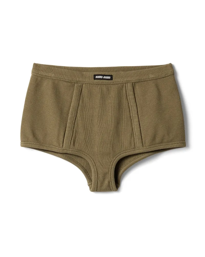 Miu Miu Garment-dyed-boxershorts Aus Rippstrick, Damen, Waldgrün, Größe Waldgrün