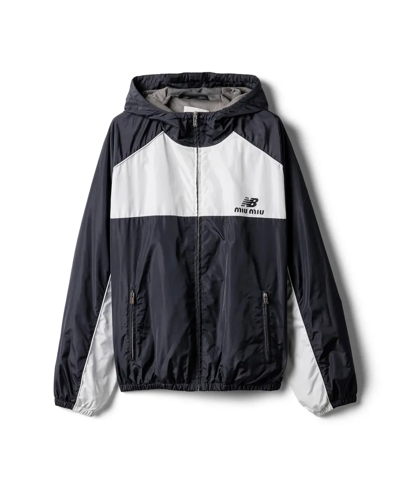 Miu Miu Kapuzenjacke Aus Technischem Popeline, Damen, Blau/weiss, Größe Blau