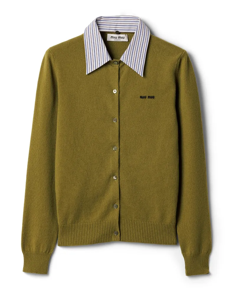 Miu Miu Strickjacke Aus Kaschmir Mit Kragen, Damen, Fern Green/cocoa Brown, Größe Fern