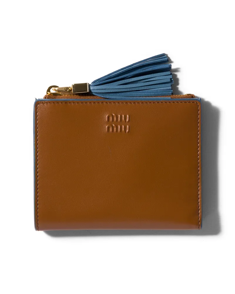 Miu Miu Kleine Geldbörse Aus Leder, Damen, Cognac/astralblau Cognac