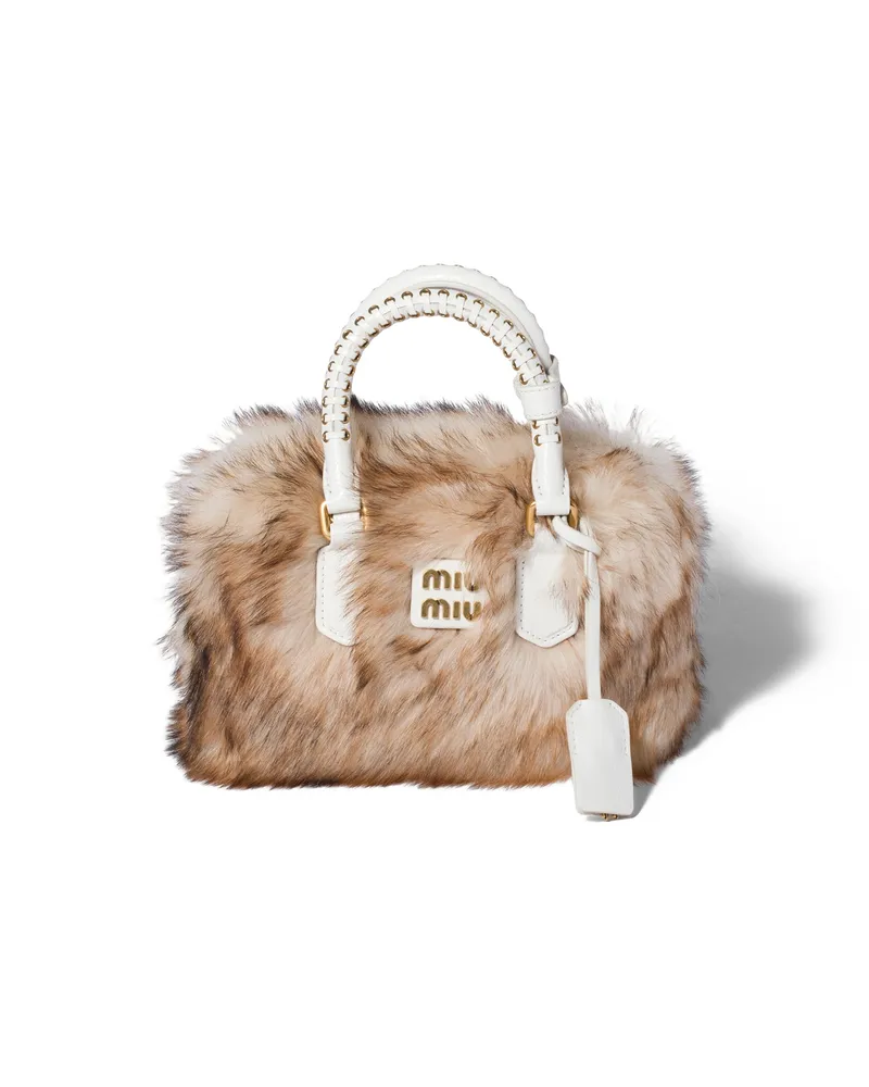 Miu Miu Arcadie Tasche Aus Lammfell Und Leder, Damen, Ivory/white Ivory