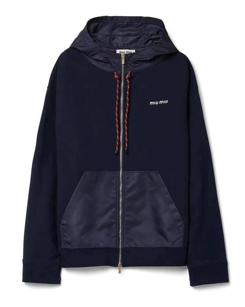 Miu Miu Kapuzenpullover Aus Baumwoll-fleece Mit Reißverschluss, Damen, Blau, Größe Blau
