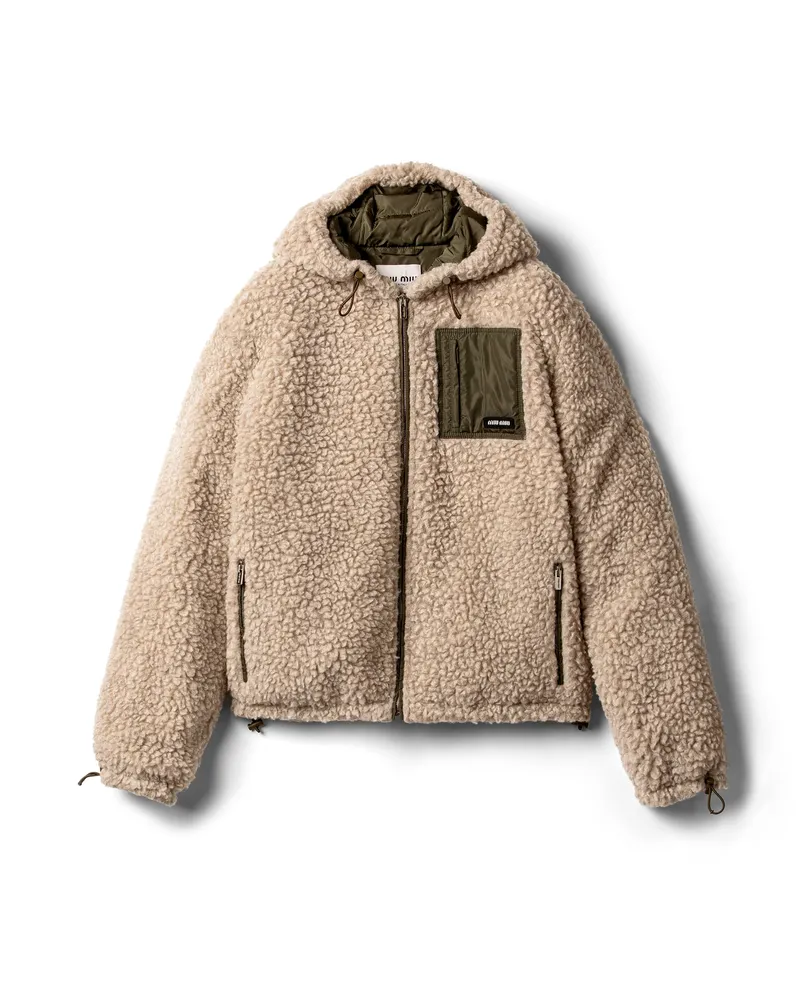 Miu Miu Mittelschwere Daunenjacke Aus Teddy Mit Technischem Pongé, Damen, Lime/waldgrün, Größe Lime