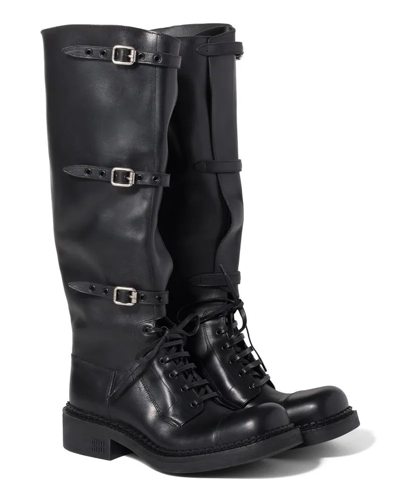 Miu Miu Stiefel Aus Leder, Damen, Schwarz, Größe Schwarz