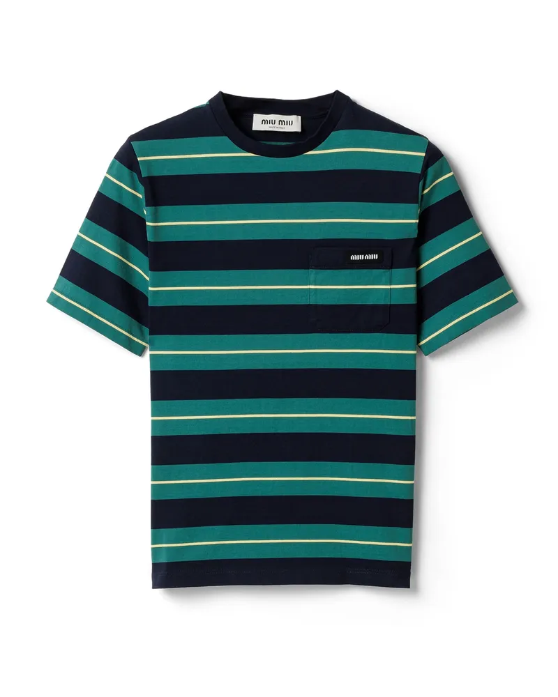 Miu Miu T-shirt Aus Jersey, Damen, Billardgrün/blau, Größe Billardgrün