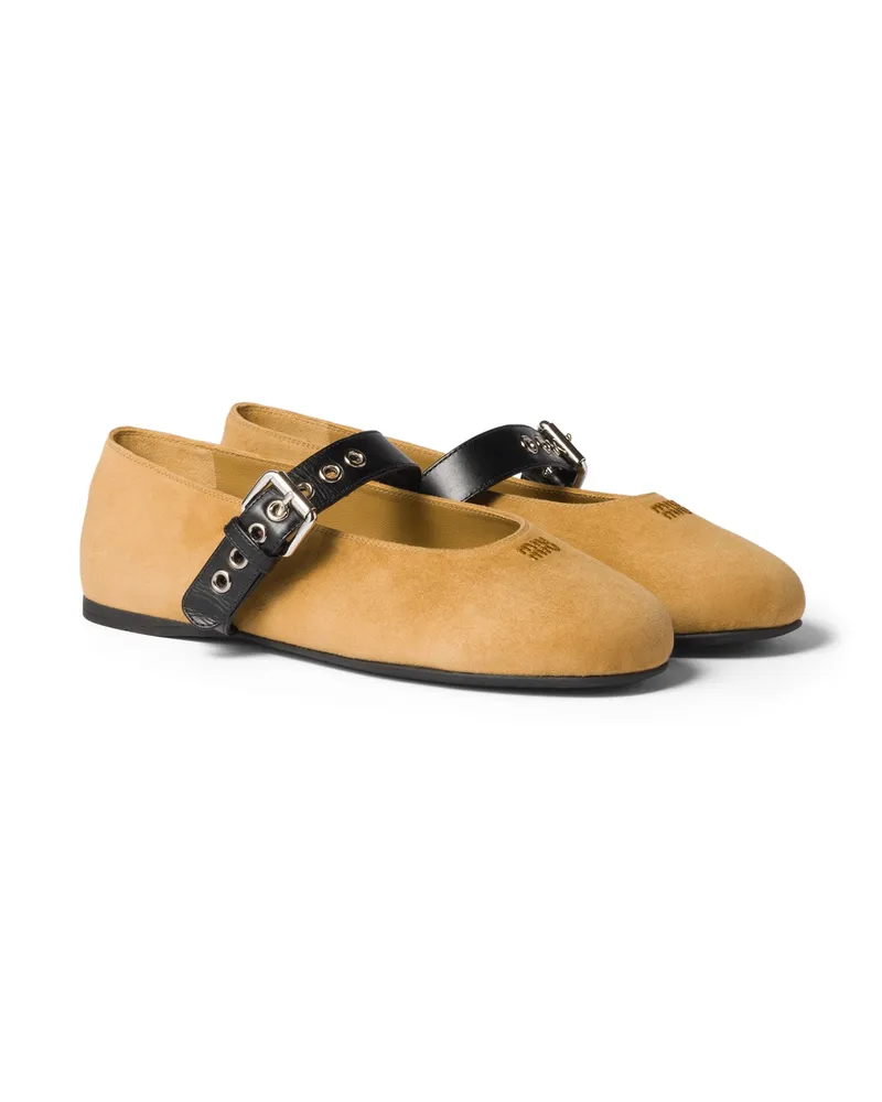 Miu Miu Ballerinas Aus Wildleder, Damen, Honig, Größe Honig