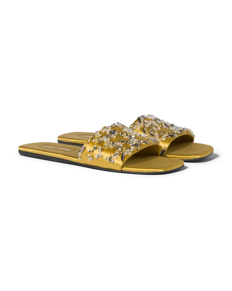 Miu Miu Slider-sandalen Mit Kristallen, Damen, Mimosengelb, Größe Mimosengelb