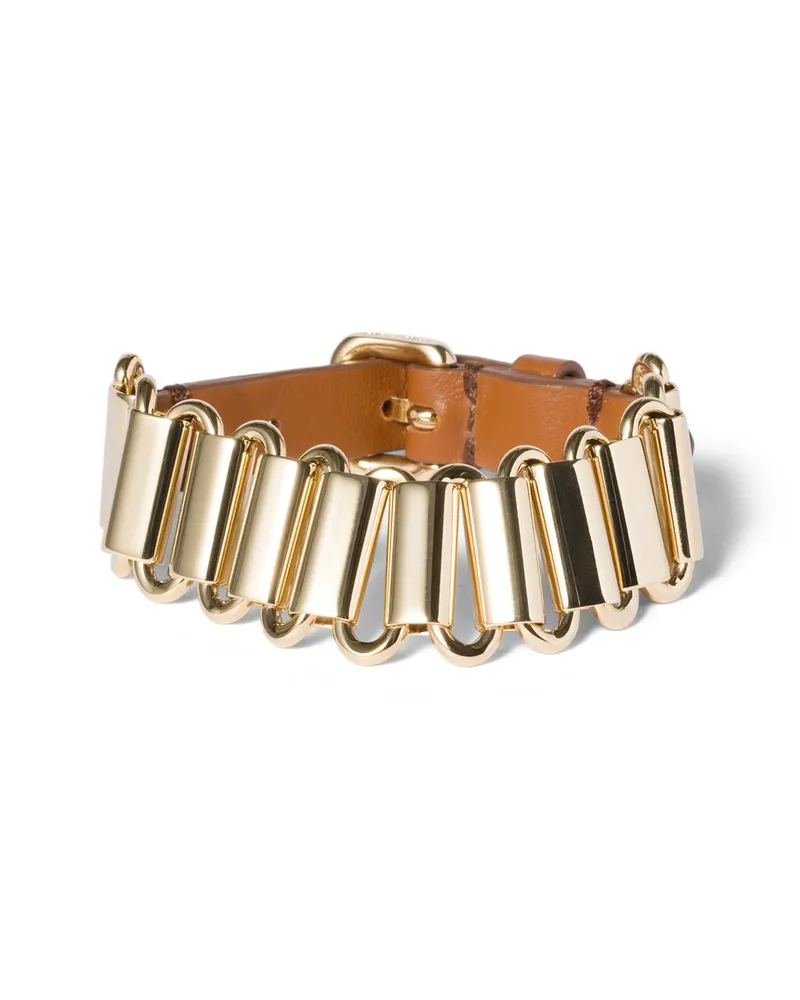 Miu Miu Armband Aus Metall Und Leder, Damen, Gold/cognac, Größe Gold