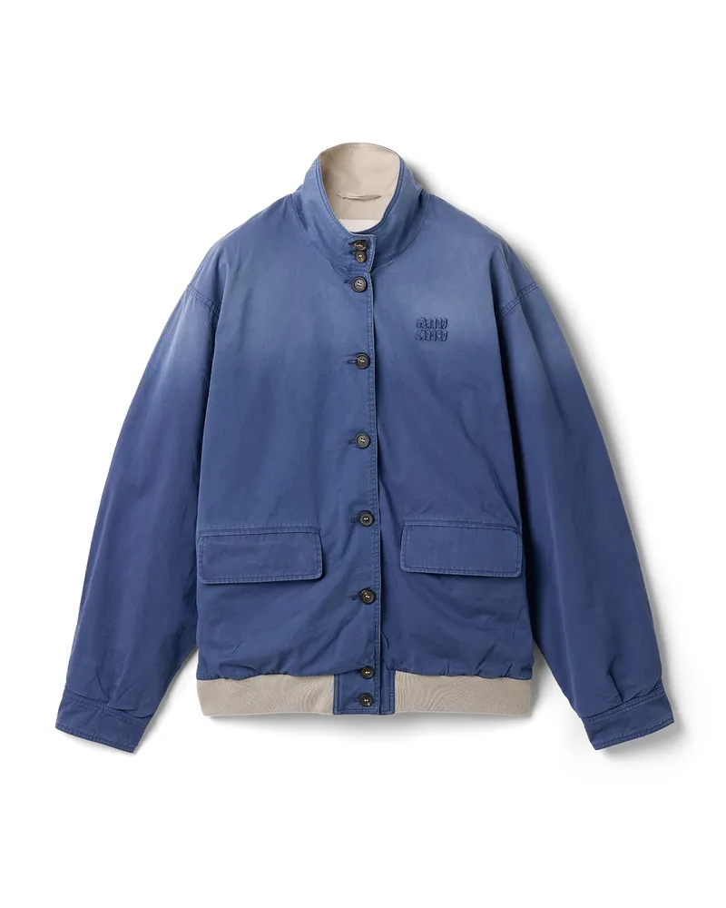 Miu Miu Blousonjacke Aus Old Washed-twill, Damen, Blau/kalkstein, Größe Blau
