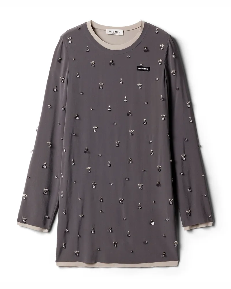 Miu Miu Besticktes Kleid Aus Stretch-georgette, Damen, Eisengrau, Größe Eisengrau