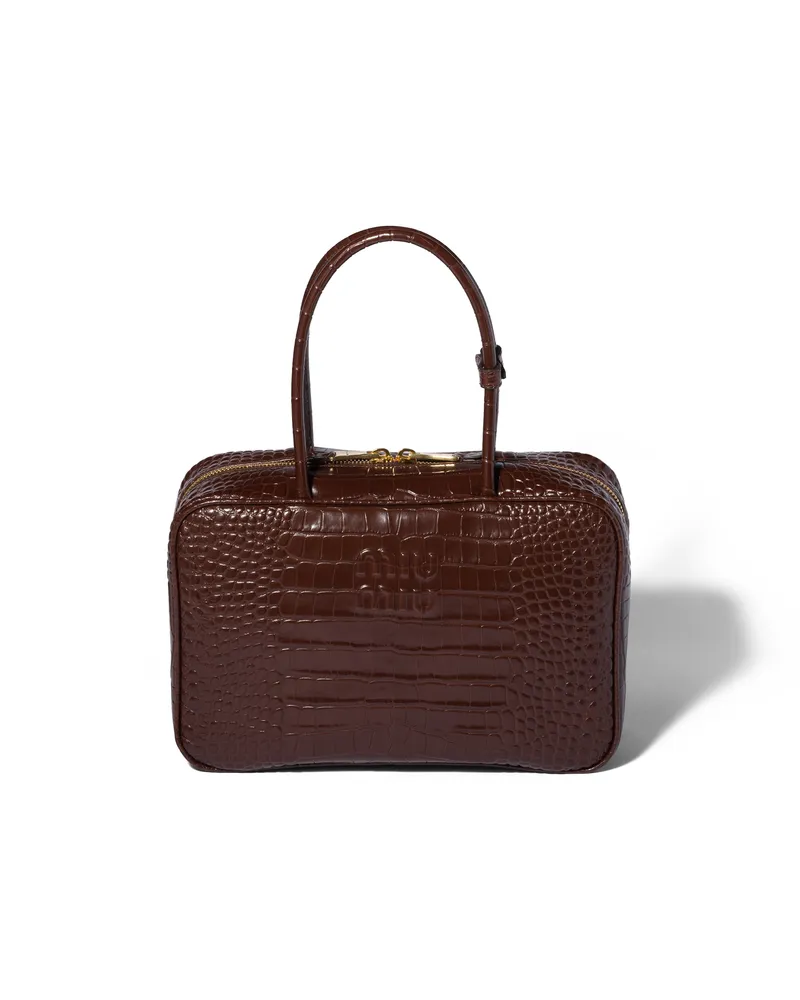 Miu Miu Beau Tasche Aus Kroko-geprägtem Leder, Damen, Kakaobraun Kakaobraun