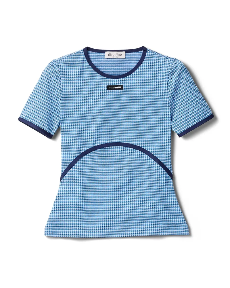 Miu Miu Top Aus Jacquard-jersey, Damen, Weiss/hellblau, Größe Weiss