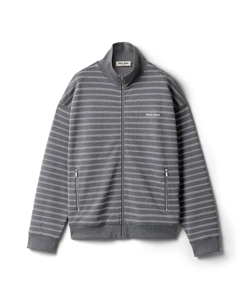 Miu Miu Gestreifte Jacke Aus Baumwolle, Damen, Grau/weiß, Größe Grau