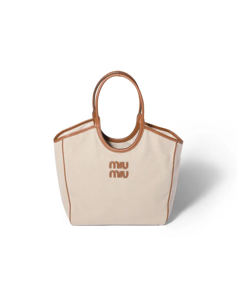 Miu Miu Ivy Tasche Aus Canvas Und Leder, Damen, Beige/brandy Beige