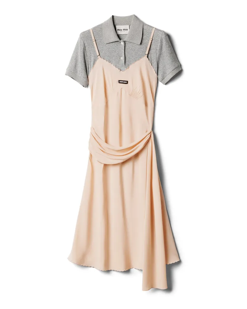 Miu Miu Kleid Aus Crêpe Marocain, Damen, Pfirsichfarben/grau, Größe Pfirsichfarben