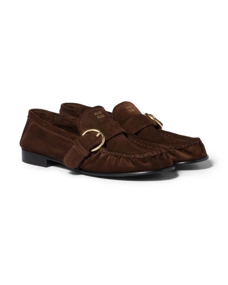 Miu Miu Loafer Aus Veloursleder Mit Schließe Aus Metall, Damen, Dunkelbraun, Größe Dunkelbraun