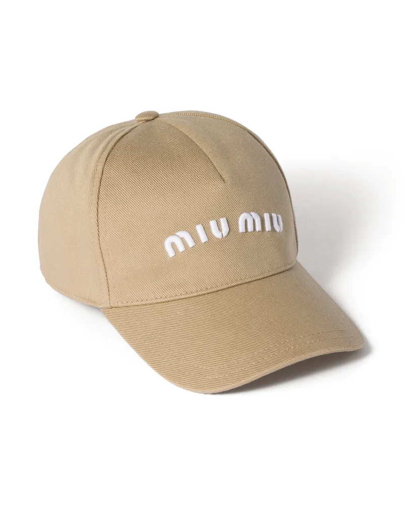 Miu Miu Baseballkappe Aus Drillich, Damen, Khaki/weiß, Größe Khaki