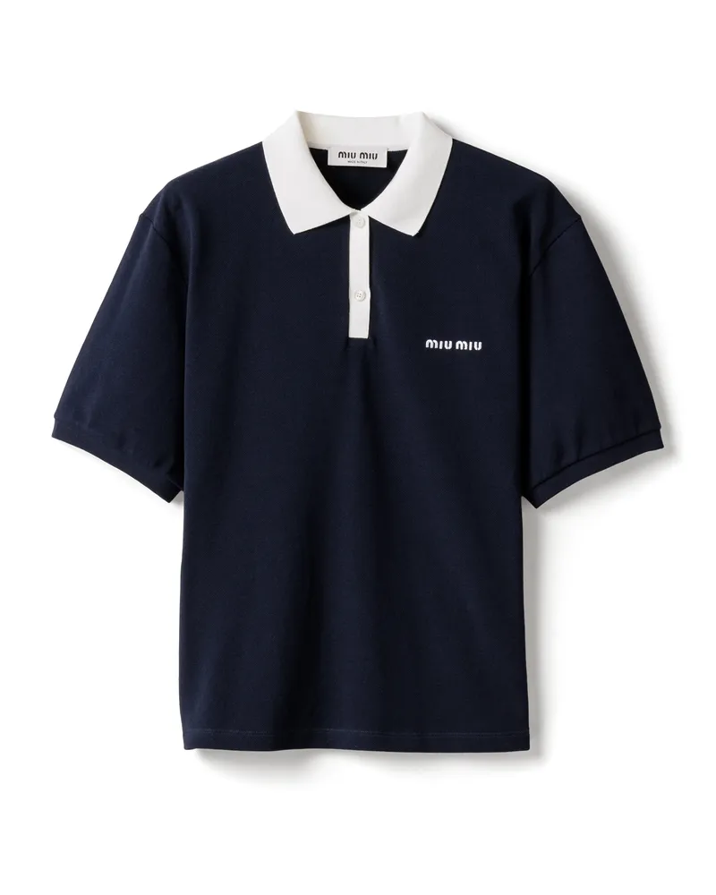 Miu Miu Poloshirt Aus Baumwoll-piqué, Damen, Blau, Größe Blau