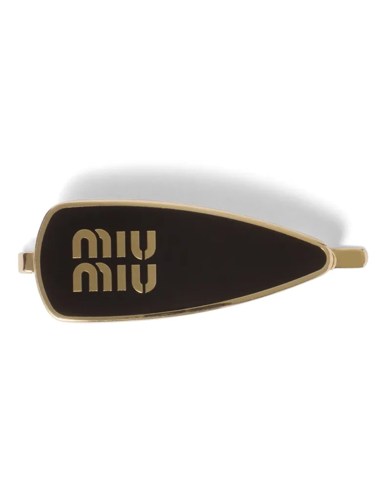 Miu Miu Haarspange Aus Emailliertem Metall, Damen, Schwarz Schwarz