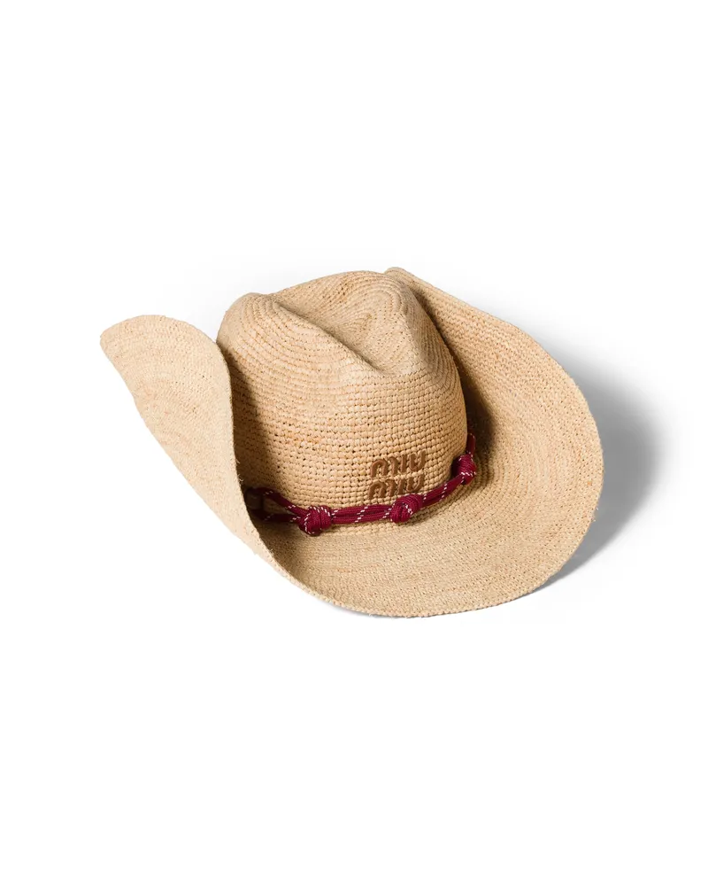 Miu Miu Hut Aus Raphiabast, Damen, Beige/burgunderrot, Größe Beige