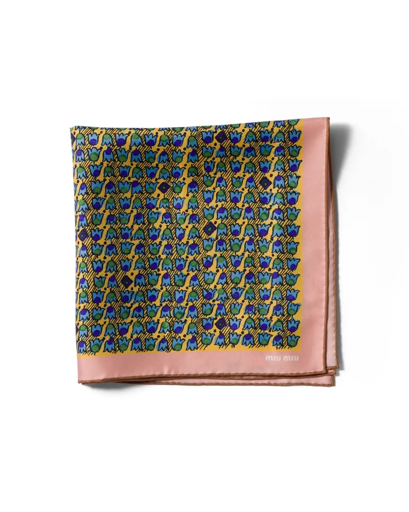 Miu Miu Bedruckter Schal Aus Twill, Damen, Gelb/türkis Gelb