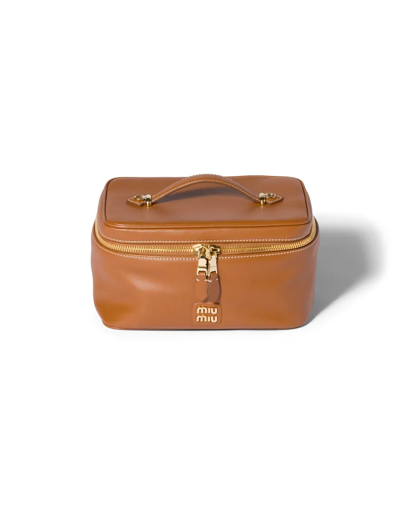 Miu Miu Beauty-case Aus Leder, Damen, Cognac Cognac