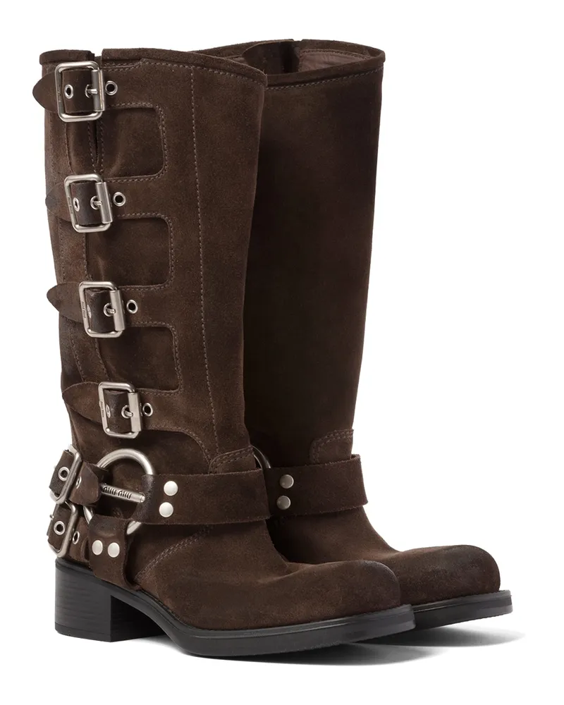 Miu Miu Stiefel Aus Wildleder, Damen, Dunkelbraun, Größe Dunkelbraun