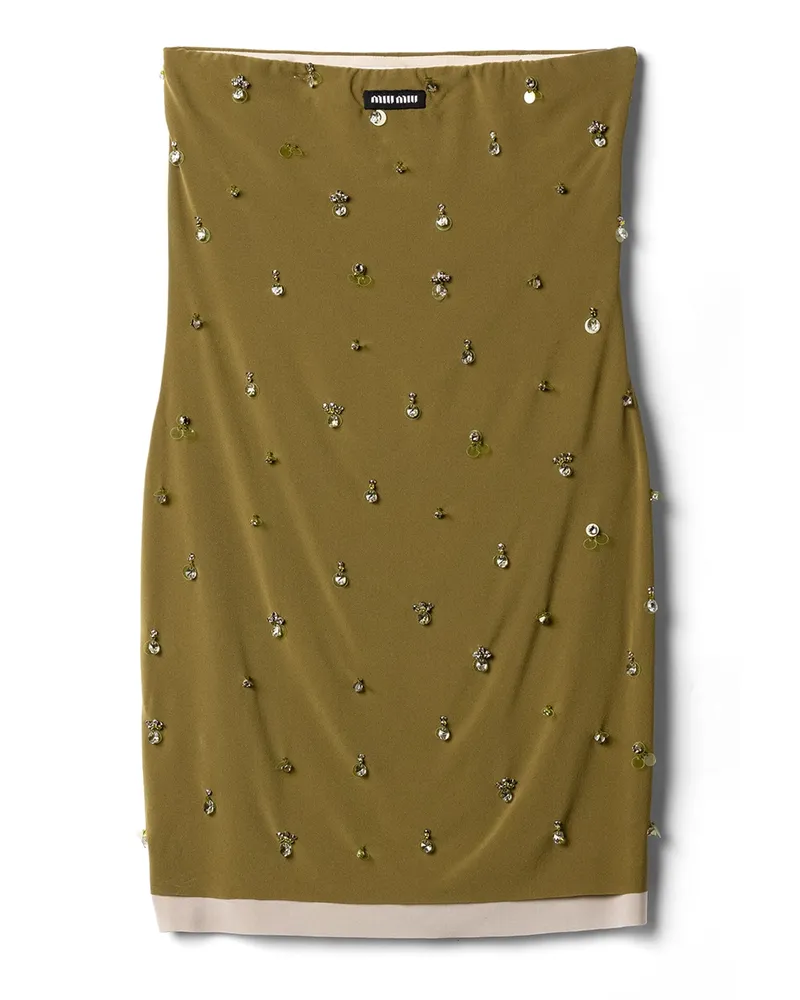 Miu Miu Besticktes Minikleid Aus Stretch-georgette, Damen, Grasgrün, Größe Grasgrün